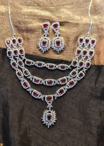 Red  Cubic Zirconia Stone Necklace &amp; Earring Set