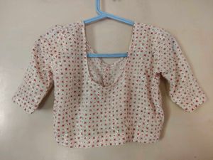 White &amp; Red Patterned Blouse