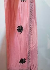 Pink Floral Applique Work Saree