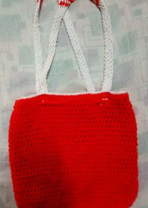Red Crochet Tote Bag