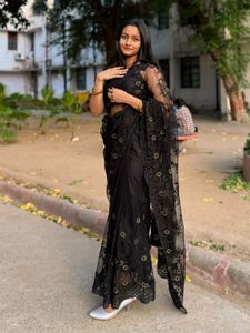 Elegant Black Net Saree