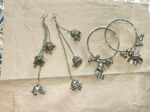 Silver Bangles And Jhumka Earrings Combo