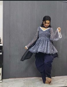 Stylish Navy Blue Dhoti Set