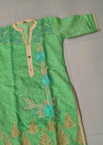 Embroidered Green Kurti