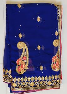 Royal Blue Georgette Saree With Thread Embroidery