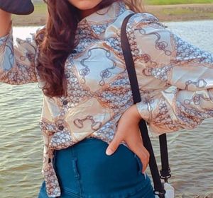 Vintage Equestrian Print Blouse