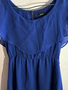 Elegant Royal Blue Bardot Chiffon Dress - Size 10