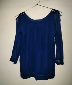 Navy Blue Cold Shoulder Balloon Top