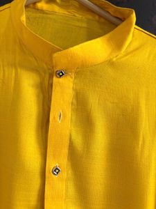 Yellow Mandarin Collar Kurta