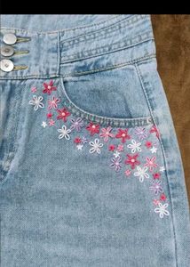 Floral Embroidered Wide Leg Jeans