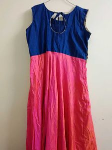 Navy Blue And Pinkish Red Anarkali Suit