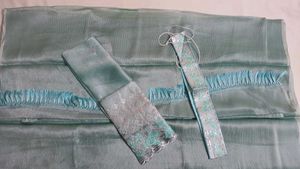 Sea Green Plain Jimmychoo Saree With Hip belt