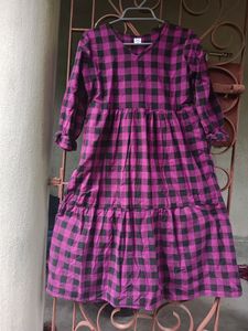 Beautiful Purple And Black Checked Cotton Dress