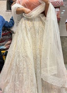 White Lehanga , Pearls and beads work
