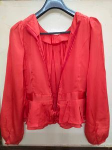 Orange Rust Peplum Blouse with Puff Sleeve
