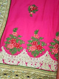 Heavy Embroidery Rose Pink Saree