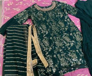 Green &amp; Gold Indian Outfit Sharara Set