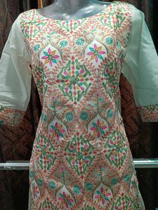 White Multi Colour Embroidery Suit