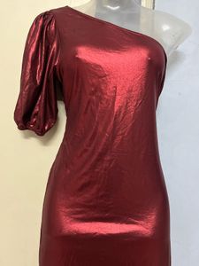 Burgundy One-Shoulder Party Dress