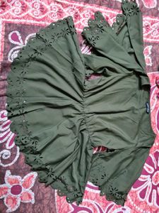 Olive Green Laser Cut Blouse