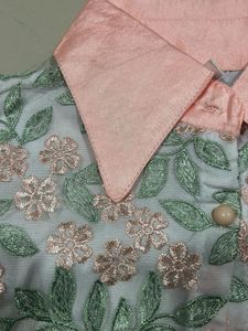 Elegant White &amp; Green Embroidered Shirt