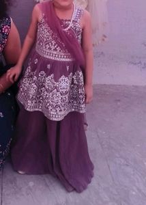 Purple Square Neck Girls Palazzo Set Sharara