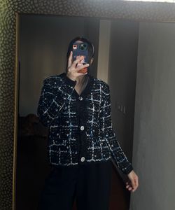 BLUE TWEED PLAID  BUTTONED DOWN CARDIGAN