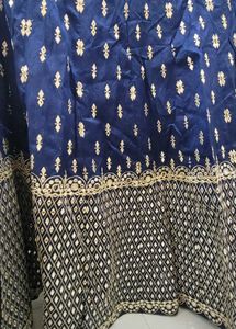 royal blue mirror work semi stitch bridal lengha