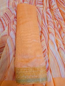 Elegant Orange colour Striped Saree with blouse