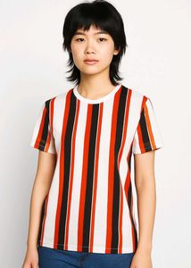 Striped T- SHIRT  ORANGE AND WHITE- Retro Vibes!
