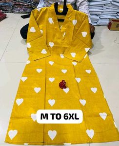 5XL Yellow Heart Print Kurti
