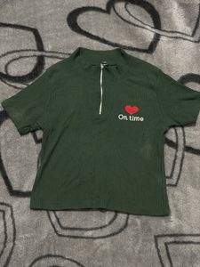 Cute Green Ribbed Crop Top