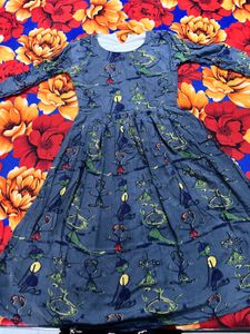 Greyish Blue Frock Kurti