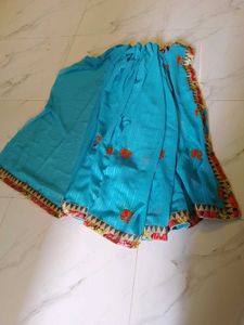 Elegant Cyan Art Silk Saree with Floral Embroidery