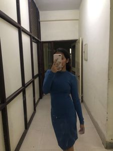 Ribbed Blue/Teal Long Sleeve Dress