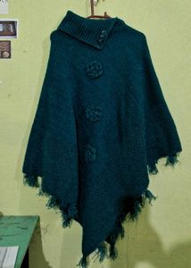 Stylish Teal Knitted Poncho
