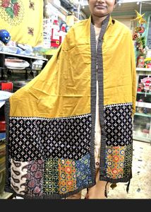 Mustard Patchwork Print Dupatta cum Stole