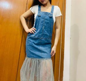Denim Dungaree Frill Dress