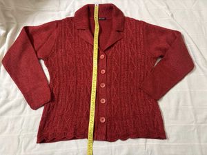 Rust Knitted Button-Down Cardigan