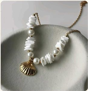 Seashell & Pearl Gold Chain Necklace