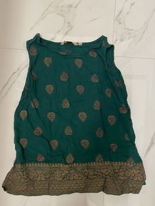 Green Copper Printed Tank Top/ Short kurti