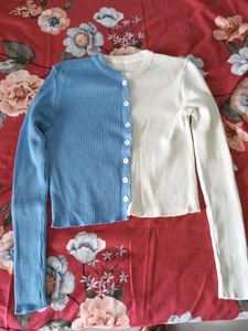 White And Blue Imported Sweatshirt .