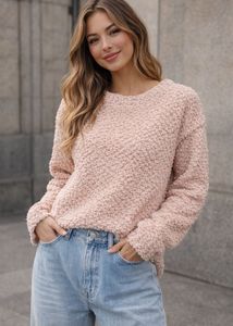 Soft Blush Teddy Knit Oversized Top (M)