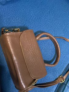 Brown Croc-Embossed Top Handle Bag