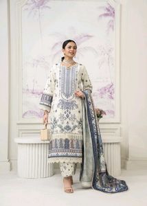 Elegant Cream &amp; Blue Printed Salwar Kameez