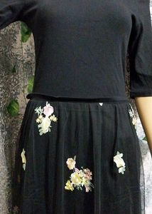 Floral Embroidered Black Dress