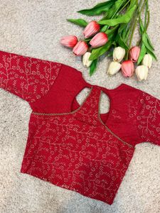 Red &amp; Gold Embroidered Blouse