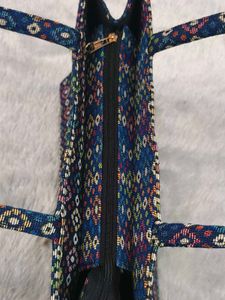 Colorful Patterned Jute Tote Bag