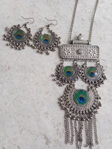 Oxidised Peacock Feather Design Set
