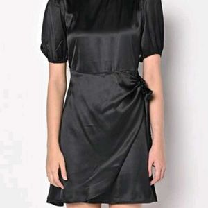 Black Satin Wrap Dress